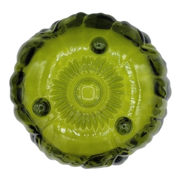 Vintage Indiana Glass Olive Green Footed Bowl - Picture 3 of 14